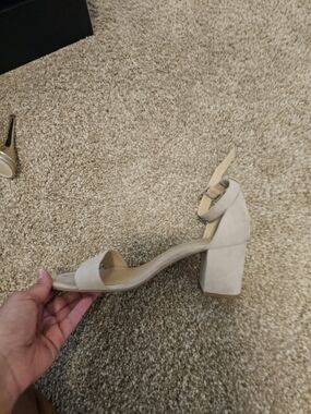Women’s Ankle-Strap Block Heel Sandals in Beige